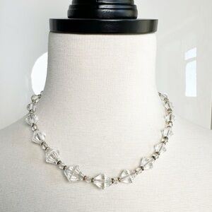 Vintage Clear Crystal Necklace with Graduated, Faceted, Bi-cone Beads